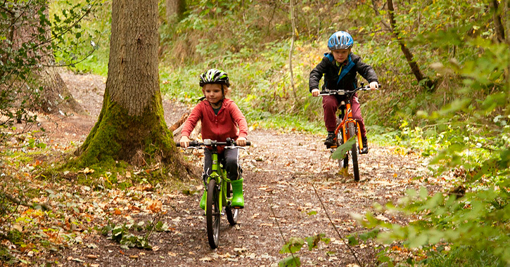 two young boys riding bikes 